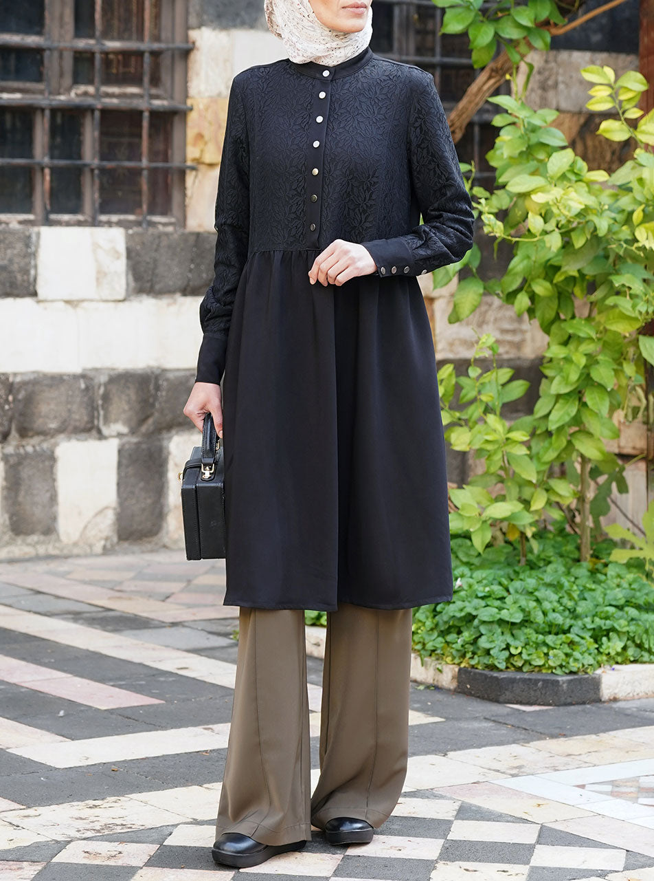 Lace Tunic with Ruffled Waist